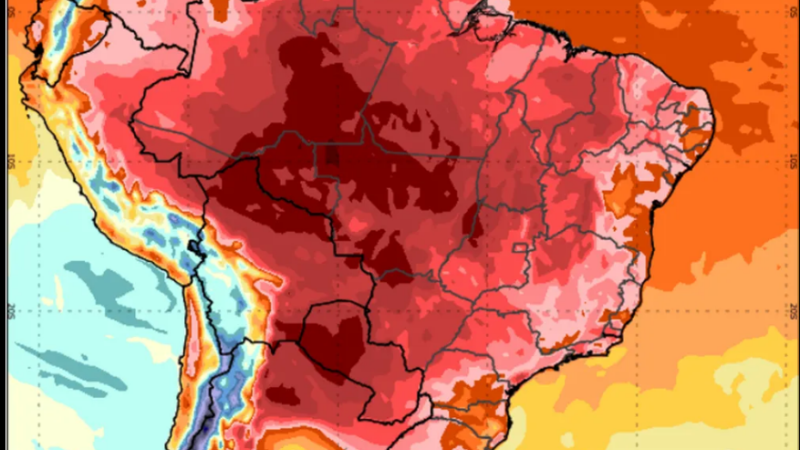 Despedida do inverno será com Brasil pegando fogo: GFS mostra máximas acima de 40ºC no Brasil