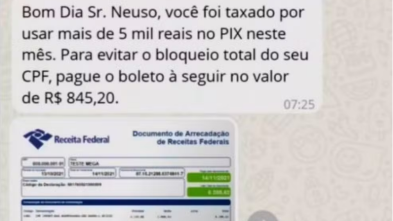 Receita Federal alerta para tentativa de golpe com falsa cobrança de taxa sobre o PIX