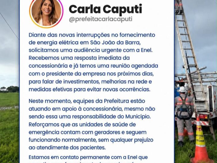 Após novo apagão, Prefeitura de SJB cobra providências da Enel e agenda reunião com presidência da concessionária