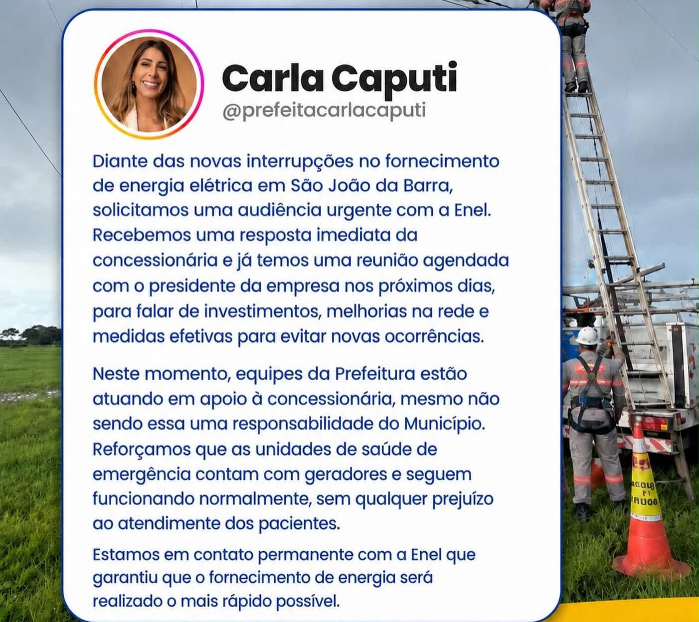 Após novo apagão, Prefeitura de SJB cobra providências da Enel e agenda reunião com presidência da concessionária